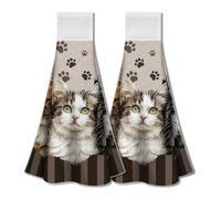 WADORN 2 torchon de Cuisine de Chat avec Boucle de Suspension, Serviette de Cuisine de Chats Amusants Torchon à Vaisselle Serviettes Douces et Absorbantes à Suspendre pour Cuisine Salle de Bain