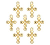 WADORN 20 breloque Croix en Laiton Plaqué Or 18 carats, Mini Pendentif Croix Chrétiens pour Colliers Bracelets Porte Clés Cadeaux Religieux Noël 14.5x9.5mm