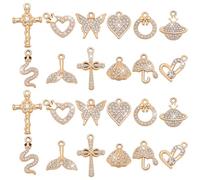 WADORN 24 pendentif Plaqué Or de Croix Cœur Papillon Strass, 12 styles Pendentifs Dorés en Forme de Coquillage de Serpent pour Fabrication de Colliers et de Boucles D'Oreilles Artisanat Fait Main