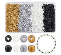 WADORN 2400 pièce 4mm Perles de Rocaille en Verre, 4 couleur 6/0 mini Perles Poney Doré/Argent/Noir/Blanc Opaque Perle D'Espacement pour Bricolage Bracelets Colliers Boucles D'Oreilles