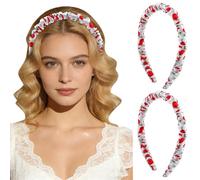 WADORN 2pcs Colorful Apples Silk Headband, Mulberry Silk Comfortable Curve Hairbands No Slip Hair Bands for Women Gift Daily Use Sports Hair Valentine's Day Fashion Accessory