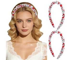 WADORN 2pcs Colorful Apples Silk Headband, Mulberry Silk Comfortable Curve Hairbands No Slip Hair Bands for Women Gift Daily Use Sports Hair Valentine's Day Fashion Accessory