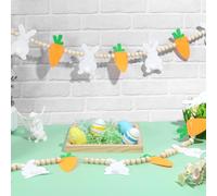 WADORN 2Pcs Rabbit Carrot Garland Total 4.68m, Easter Cute Rabbits Carrots Wooden Beads Garland Bunny Easter Party Decor Rustic Farmhouse Spring Banner Cute Hanging Decor for Mantel Fireplace Window