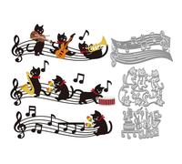 WADORN 3 pièce Chat Jouant Notes Découpe de Musique, Chat Partition Musicale Matrices de Découpe en Métal Instrument Musique Animal Modèle de Découpe en Acier au Carbone pour Scrapbooking D'Album