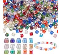 WADORN 300 pièce 15 couleurs Perles de Verre Cubiques, 8mm Perles Cubiques en Cristal Autrichien Perles à Facettes Colorées en Vrac Perles Carrées D'Espacement en Vrac pour Bracelets Colliers