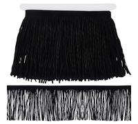 WADORN 3M 15cm Bordure à Franges en Similicuir PU Garnitures de Pompons en Cuir Suédé Double Face en Cuir Brésilien Bordures à Franges Ruban D'Embellissement Décoration Noir