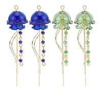 WADORN 4 pièce 2 couleurs Boucles D'Oreilles en Cristal de Méduse en Laiton Bijoux Côtiers de L'Océan Breloques Suspendues 9cm Long pour Femmes Fête de Sirène de Plage Vacances Tropicales, Bleu Vert