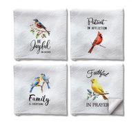 WADORN 4 pièce Serviette à Main Oiseaux sur Une Branche, Torchons de Cuisine en Microfibre Absorbants et Doux pour Amateurs d'oiseaux 60x40cm pour Cuisine Pâtisserie Cadeaux Pendaison Crémaillère