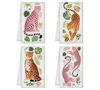 WADORN 4 Styles Serviettes de Cuisine Léopard 40x60cm Microfibre Léopard Décorative Serviette à Vaisselle Main Printemps Été Doux Absorbant Séchage Rapide Torchon à Thé pour Ferme Salle de Bain