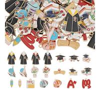 WADORN 42 42 pièce Breloque en Émail pour Remise de Diplôme, 21 styles Pendentifs de Livre de Chapeau de Baccalauréat de Diplôme 2025 2026 en Vrac pour Collier Bricolage Bracelet