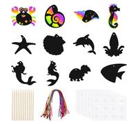 WADORN 48 pièce D'Artisanat Océanique Masques à Gratter, Animaux Marins Cartes à Gratter Magiques Arc en Ciel Monde Marin Kit de Cartes à Colorier Magiques pour D'Été Anniversaire Salle de Classe