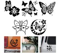 WADORN 5 Styles D'Autocollants en Vinyle Papillon, Autocollant en Vinyle de Voiture Boho Butterfly Autocollant Papillons Fleur Lune Imperméable pour Vitres Voiture Camions Skateboard Tasse Ordinateur
