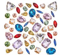 WADORN 50 pièce 11 Styles Strass à Coudre Colorés Griffe en Cristal, Verre à Dos Plat à Coudre sur Strass Cabochons en Cistal à Facettes pour Vêtements Embellissement Fournitures Fabrication de Bijoux