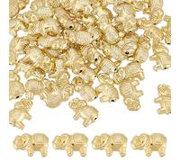 WADORN 50 pièce Perles D'Espacement, D'Éléphant Perles en Vrac D'Éléphant Porte Bonheur avec Trou en Métal Européen Doré Sculpté Breloques pour Fabrication de Bijoux Conception Bracelets Colliers