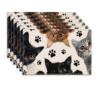 WADORN 6 Chat Cuisine Nappe, 45x30cm Chaton Mignon Rectangulaire Napperons de Table Lavables en Polyester pour Décoration Table Manger Fête Cuisine Restaurants Hôtel