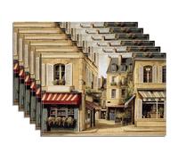 WADORN 6 Set Paysage Urbain Rétro Sets de Table, 45x30cm Paysage Urbain Table à Manger Peinture Rétro Rustique Lavable pour Fête de Vacances Décoration de Cuisine
