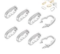 WADORN 8 Fermoir Raccourcisseur de Collier en Laiton, Fermoir Raccourcisseur en Zircone Cubique à Cliquez en Perle D'Arachide avec Verrouillage Sécurisé Interchangeables pour Loisirs Créatifs, Argent