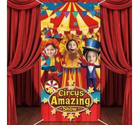 WADORN Bannière de Porte avec Photo de Cirque, Toile de Fond en Tissu pour Porte Photo de Clown de Cirque Décoration pour Fête à Thème de Cirque Fournitures de Fête d'anniversaire 180x90cm