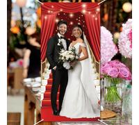 WADORN Bannière de Porte avec Photo de Mariage, Toile de Fond en Tissu Photomaton de Mariée et Marié Accessoire pour Fête de Mariage Bal de Fin D'Année Visage Couple dans Un Trou 90x180cm