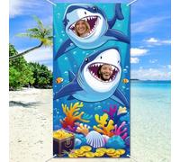WADORN Bannière de Porte de Fête de Requin, Toile de Fond Photographique du Monde Océanique sous de Mer Visage dans Trou Accessoires de Photomaton Suspendus pour Fête d'anniversaire Requin 90x180cm