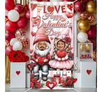 WADORN Bannière de Porte de GNOME de Saint Valentin, Toile de Fond de Porte Photo en Tissu de Taille pour Saint Valentin Décoration pour Fête à Thème de Saint Valentin 180x90cm