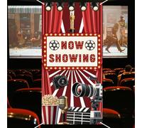 WADORN Bannière Photo Porte de Soirée Cinéma, Toile de Fond Photographique de Film Fête d'anniversaire Affichage Actuel Décor de Fête de Film Couverture de Porte pour Fête Film à Domicile 90x180cm