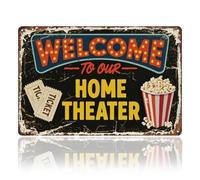 WADORN Bienvenue dans Notre Panneau Métallique Vintage Home Cinéma, 20x30cm Plaque Murale Rétro de Ticket de Pop Corn Décoration Murale Amusante du Théâtre Idéale pour Bar Café Pub Boutique Maison