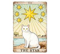WADORN blanc chat vintage métal étain signe, 20x30cm carte tarot rétro art mural décor pour chats drôle décor affiche cadeaux pour la maison dortoir chambre cuisine pub patio café garage-l'étoile