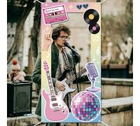 WADORN Cadre Photo de Musique à Mon Époque, 90x180cm Décoration de Fête Boule Lumineuse Accessoires Photo Guitare Notes Toile de Fond pour Décoration Grand Tissu Fournitures de Fête