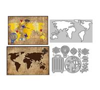 WADORN Carte du Monde Matrices de Découpe en Acier au Carbone, Thème du Globe Matrices de Découpe en Métal Guide Carte Pochoir de Gaufrage en Métal de Découpe pour DIY Artisanat Scrapbooking