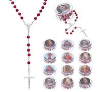 WADORN Chapelet en Bois 24 pièce Cadeau Catholique Parfumé au Bois de Santal Croix en Brique Réfractaire 26.7cm pour Baptême Prière Noël Pâques Décoration Religieuse