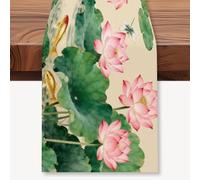 WADORN Chemin de Table Lotus Rose Chinois Chemin de Table Décoratif de Style Zen Inspiré des Peintures Chinoises Anciennes (33x183cm ) pour Cuisine Ou Fêtes Style Asiatique Traditionnel et Oriental