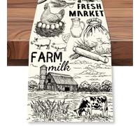 WADORN Chemin de Table Tractor Milk Farm 183cm de Long Chemin de Table en Forme de Maison de Vache Décoration de Table de Cuisine Lavable pour la Maison Décoration de Fête