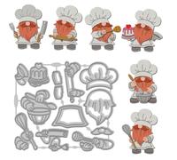 WADORN Cook Gnome Métal Matrices de Découpe en Acier au Carbone, Cuisine Nain Pochoir de Découpe Gril Gnome Arrière Plan Métal Pochoirs de Gaufrage pour Cartes Album Scrapbooking