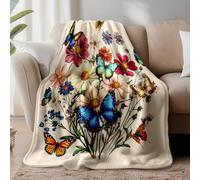 WADORN Couverture à Motifs de Papillons et de Fleurs Sauvages, Couverture Florale Aquarelle Colorée Vintage Douce Couverture Polaire en Flanelle Fleurs Botaniques pour Bureau Chambre, 150x130cm