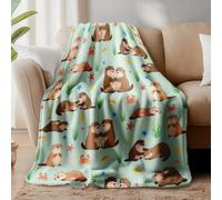 WADORN Couverture Loutres de Mer, Couverture Douillette en Flanelle Douce et Moelleuse Motif Loutre Mignonne Idéale pour Maison Bureau Chambre à Coucher Salon Camping Canapé Lit Vacances 150x130cm