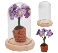 WADORN Crochet à Tricoter Fait à la Main Myosotis Sylvatica dans Un Dôme de Verre, Prune Artificielle Bossom Cadeaux pour Noël, Anniversaire, Fête des Mères, Anniversaire, Mariage, Action de Grâces