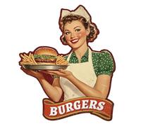 WADORN Dame Qui Mange un Hamburger Vintage Plaque en Métal, Hamburgers Motif Plaque Murale Rétro en Étain Suspendre Décoration pour Cafés Magasins Restaurants Maison Décoration, 26x31.4cm