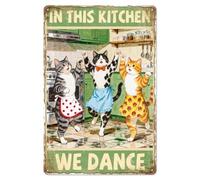 WADORN Danse Chat Cuisine Vintage Metal Stain Sign, 20x30cm Dans cette cuisine nous dansons Retro Wall Art Sign pour les cadeaux d'amoureux Amusement dr么le Affiche Plaque amoureux cuisine Restaurant