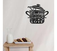 WADORN Décoration Murale en Métal Pot de Cuisine, Décoration Murale en Métal Cooking With Love Décor Murale à Suspendre Cuisine Sculpture Murale Statues pour Maison Cuisine 26.5x30cm