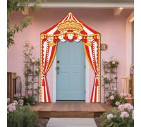 WADORN Décorations de Fête à Thème de Chapiteau de Cirque, 270x180cm Bannière de Carnaval Toile de Fond à Rayures Rouges et Blanches pour Photographie Décoration de Fête Anniversaire Thème Clown