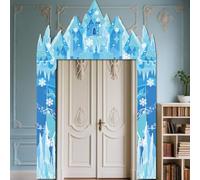 WADORN Décorations de Fête de Château de Neige en Hiver, 270x180cm Bannière de Porte Pays des Merveilles d'hiver Toile de Fond Photo de Glace et Neige pour Décorations d'anniversaire de Princesse