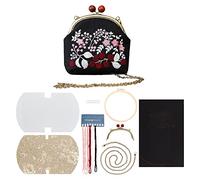 WADORN DIY Kit de Broderie de Sac à Main, Kit de Fabrication D'une Pochette de Broderie Fleurie avec Fermoir à Baiser Fait Main Kit de Broderie au Point de Croix pour Sac à Main, 16.5x4x12.5 cm, Noir