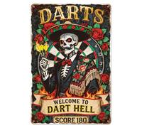 WADORN drôle fléchettes métal étain signe, 20x30cm Bienvenue à fléchettes enfer art mural rétro fléchettes cadeaux pour les hommes Vintage homme grotte accessoires affiche plaque pour maison bars