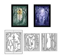 WADORN Forêt D’Élans Découpes en Métal, Thème Forêt Minuit Matrices de Découpe en Métal Animaux Lampadaires Cadre Rectangulaire Pochoirs de Gaufrage en Acier au Carbone pour DIY Cartes Scrapbooking