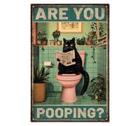 WADORN Funny Cat Metal Tin Sign Are You Pooping Affiche en Métal Affiche Affiche Vintage Noir Chat Peinture Toilettes Salle de Bain Mur Affiche Plaques pour Les Amoureux des Chats Maison Toilettes