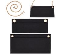 WADORN Kit de Conversion D'Insertion D'Organisateur de Sac à Main Taille 2 avec Chaîne en Or, Feutre Sac à Main Organisateur Insérer Poche Enveloppe Sac Conversion pour Kirigami Pochette, Noir
