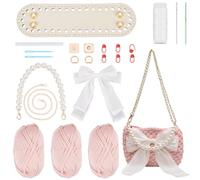 WADORN Kit de Sac à Tricoter au Crochet DIY, Kits de Fabrication de Sacs à Main en Crochet Faits à la Main, Sac à Bandoulière à Nœud Papillon pour Femmes, Fabrication de Matériaux, 23x5.1x15 cm, Rose