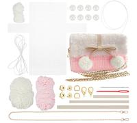WADORN Kit de Sac en Laine Fait Main pour Femme, Kit de Fabrication de Sac à Main en Tricot et Crochet avec Perles D'Imitation Sac à Bandoulière en Plastique Vierge en Maille Ensemble, Rose Pâle