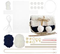 WADORN Kit de Sac en Laine Fait Main pour Femme, Kit de Fabrication de Sac à Main en Tricot et Crochet avec Perles D'Imitation Sac à Bandoulière en Plastique Vierge en Maille Ensemble, Noir